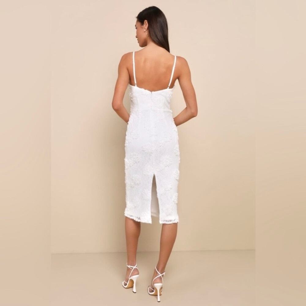 Lulus White Romantic Lace Textured Bodycon Midi Dress Sz.S NWT - Picture 4 of 16